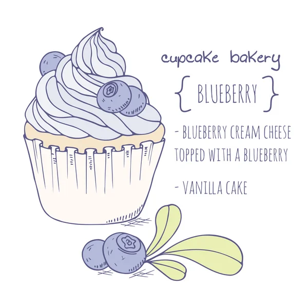 Cupcake al mirtillo disegnato a mano — Vettoriale Stock