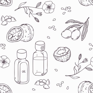 Şifalı yağlar seamless modeli anahat. Sağlıklı arka plan