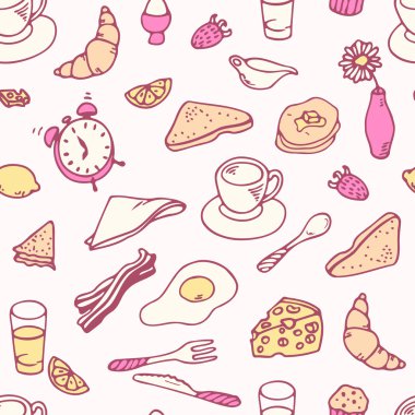 Doodle kahvaltı seamless modeli