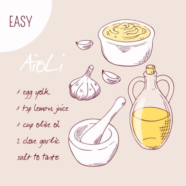 Aioli sos tarifi illüstrasyon vektör