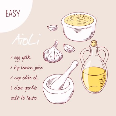 Aioli sauce recipe illustration in vector clipart
