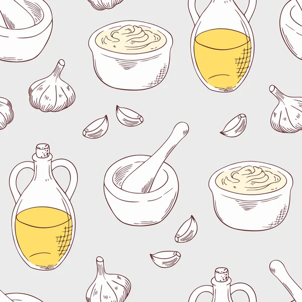 Hand drawn aioli sauce seamless pattern background — Stock Vector