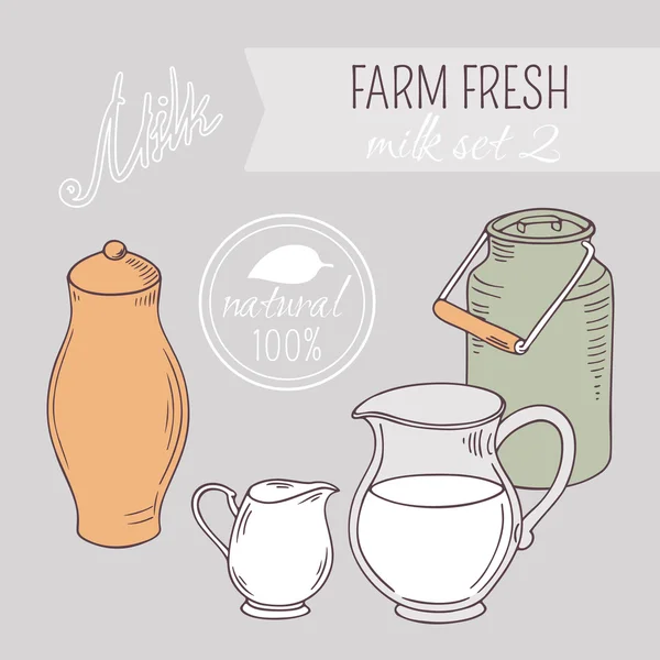 Gyűjteménye kézzel rajzolt objektumok tejüzem — Stock Vector