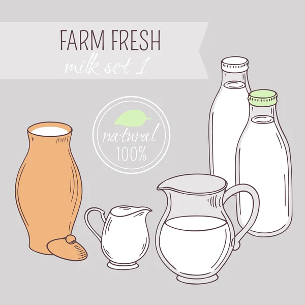 Reihe von handgezeichneten Milchviehfarm-Objekten — Stockvektor