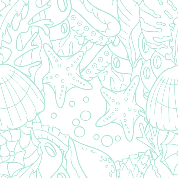 Osnovy doodle moře bezešvé vzor hvězdice a mušle — Stockový vektor