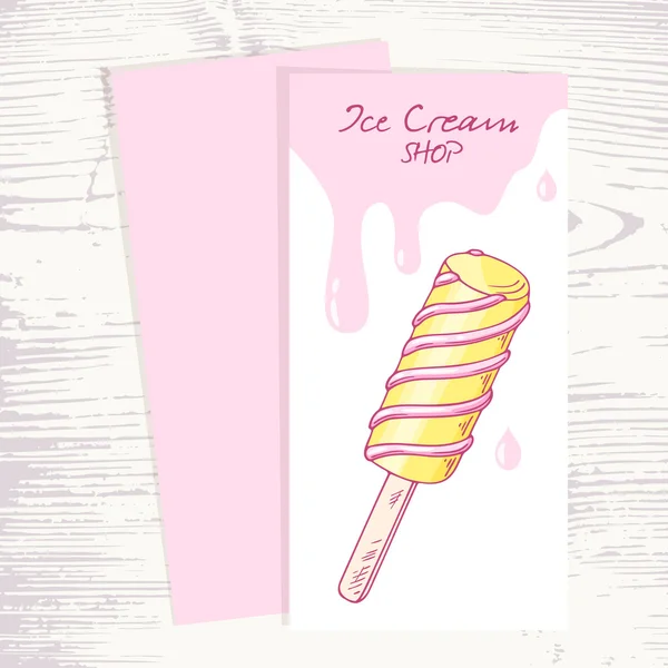Plantilla de menú de helado con paleta frutal retorcida dibujada a mano — Vector de stock
