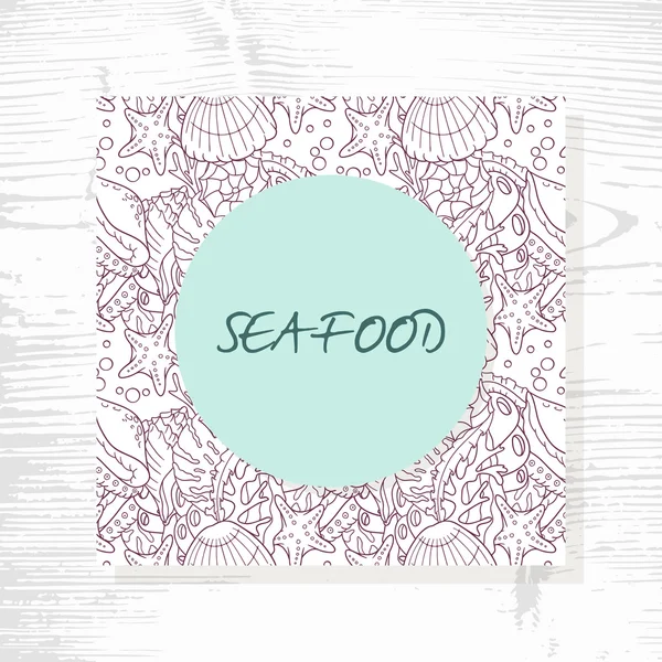 Seafood menu with hand drawn underwater pattern. Doodle style illustration — Stock Vector