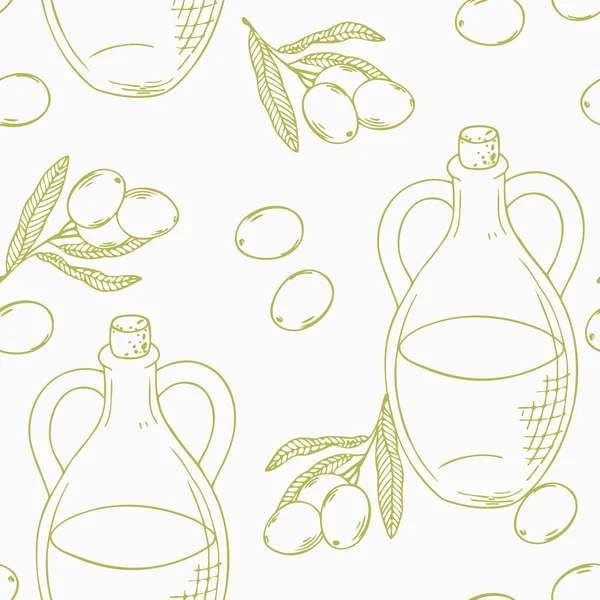 Outline seamless pattern with hand drawn olive oil — Stock Vector