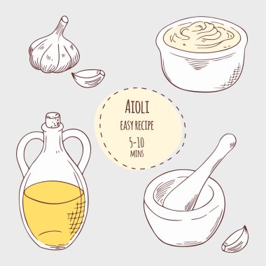 Aioli sos tarifi illüstrasyon vektör