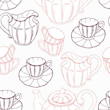 Kroki tarzı çay servisi ve yaprakları ile Seamless Modeli