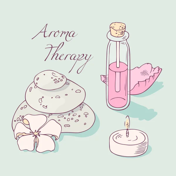 Aromatherapie en spa hand getrokken vector illustraties — Stockvector