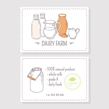 Hand drawn milk goods. Business cards template