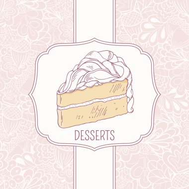 Dessert menu template with sweet cake and doodle pattern