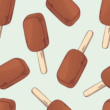 Hand drawn chocolate ice cream seamless pattern