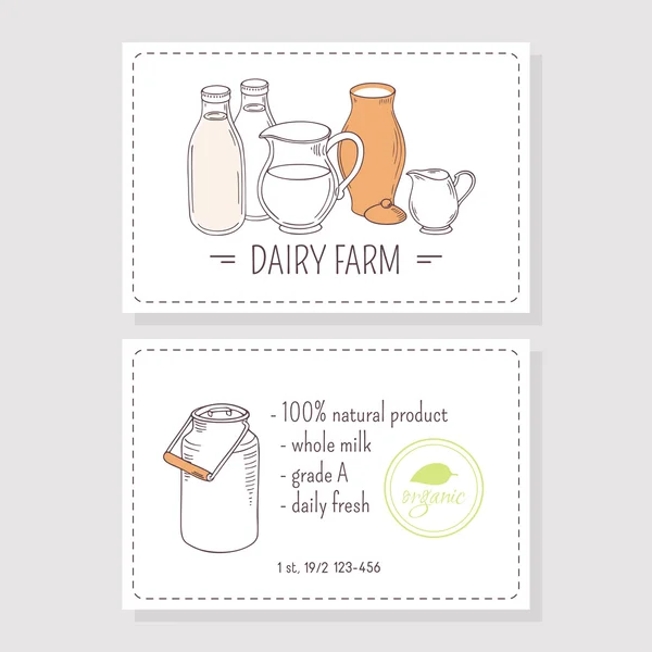 Hand drawn milk goods. Business cards template — Stock vektor