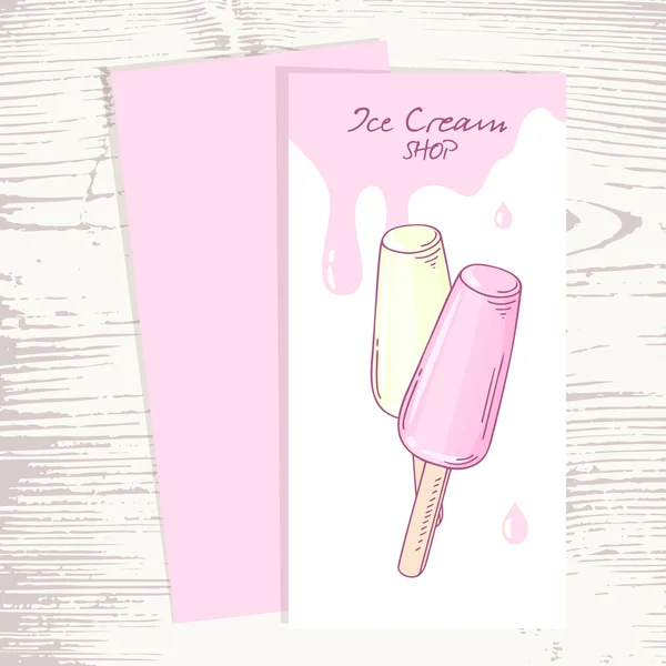 Cafe menu template with hand drawn fruity ice cream and drops — Wektor stockowy