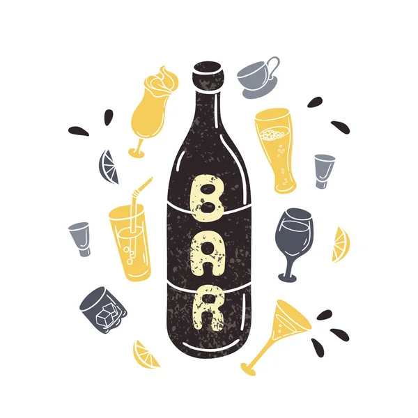 Doodle wine bottle illustration in vector. Hand drawn textured silhouettes — Stock vektor