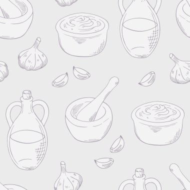 Outline aioli sauce seamless pattern background