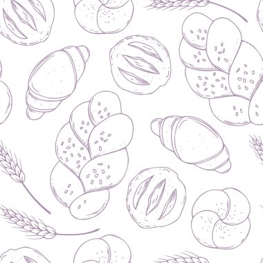 El ile Seamless Modeli unlu ürünler çizilmiş. Yemek pişirme. Mutfak arka plan