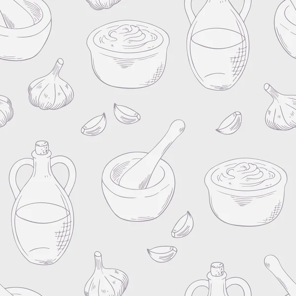 Outline aioli sauce seamless pattern background — Stok Vektör