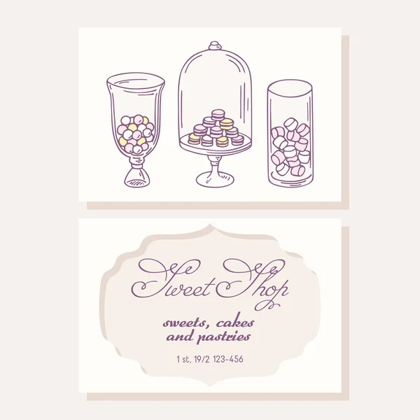 Hand drawn candy bar business card template for pastry shop — Διανυσματικό Αρχείο