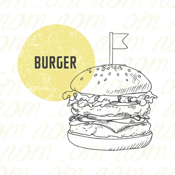 Illustrazione di hamburger disegnato a mano in bianco e nero — Vettoriale Stock