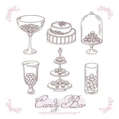 Set of candy bar objects. Bakery goods clip art