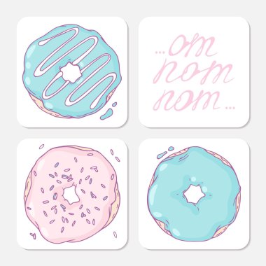 Collection of coasters templates for food design with hand drawn delicious donuts