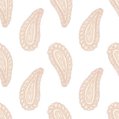 Hand drawn indian seamless pattern in pastel color. Doodle paisley ornament background.