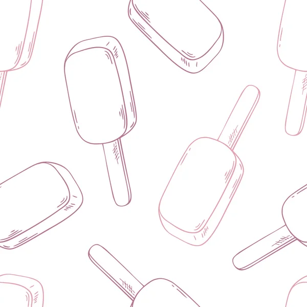 Crème glacée dessinée à la main motif sans couture dans le style contour — Image vectorielle