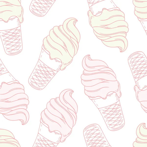 Twisted ice cream in a waffle cone. Stylized seamless pattern. Vector illustration — Stock vektor