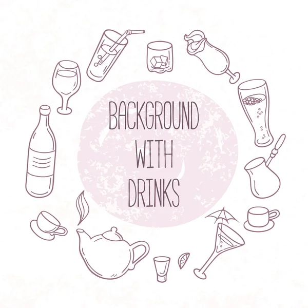 Set of outline drinks in vector. Backgrond with beverages for design — Stock vektor