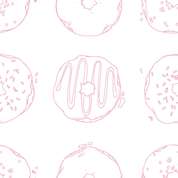 Hand drawn donuts outline seamless pattern. Sweet background — Stock Vector