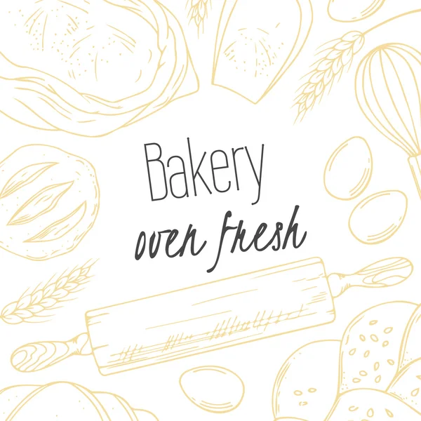 Bakery sketched illustrations in vector. Background with hand drawn groceries goods — Wektor stockowy