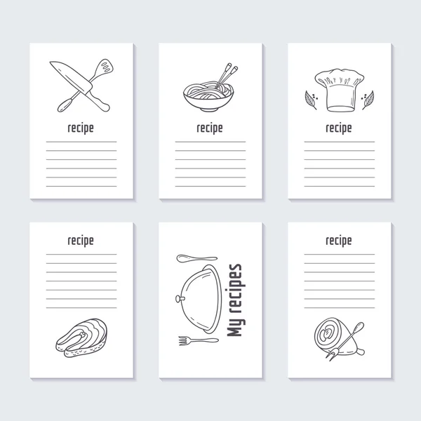 Recipe cards collection with hand drawn food — Stockový vektor