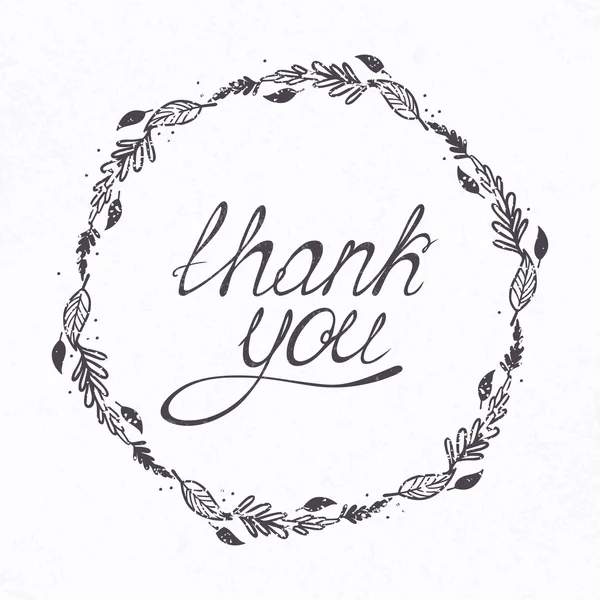 Illustration with THANK YOU hand lettering and floral frame. Template for your design — 스톡 벡터