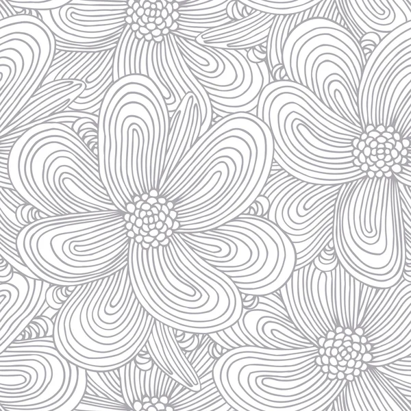 Outline seamless pattern with doodle flowers silhouettes — Stok Vektör