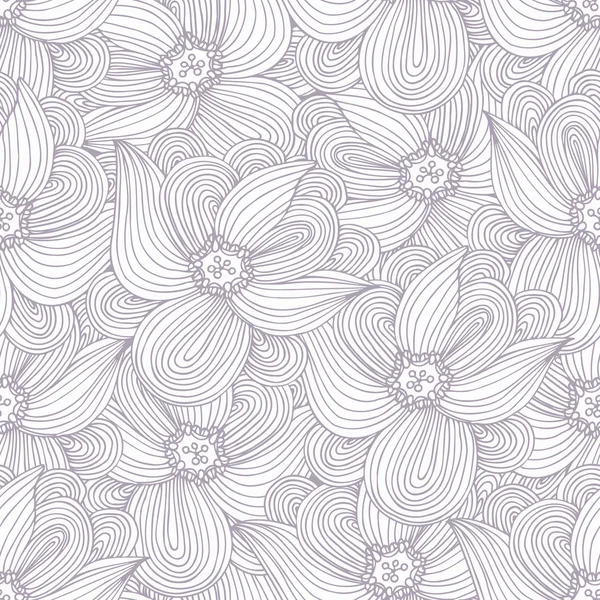 Décrivez le motif sans couture avec des silhouettes de fleurs doodle. Fond dessiné à la main — Image vectorielle
