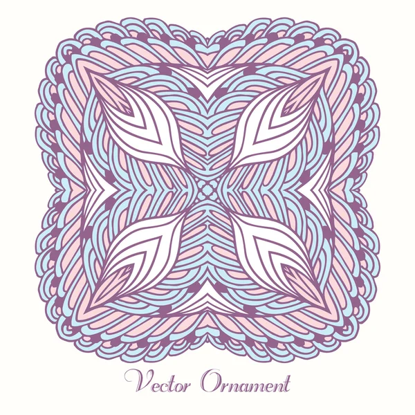 Hand drawn square ornament. Card template with mandala. Geometrical ethnic pattern — 图库矢量图片