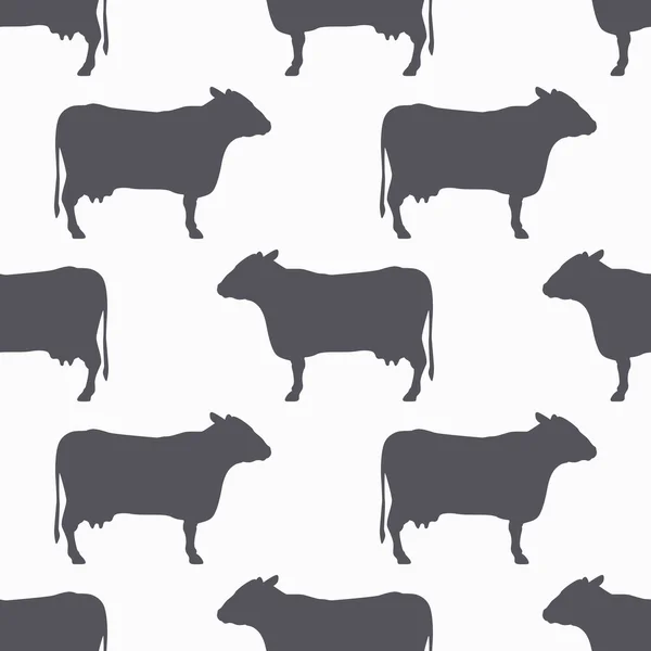 Ko silhouette seamless mönster. Nöt kött bakgrund — Stock vektor