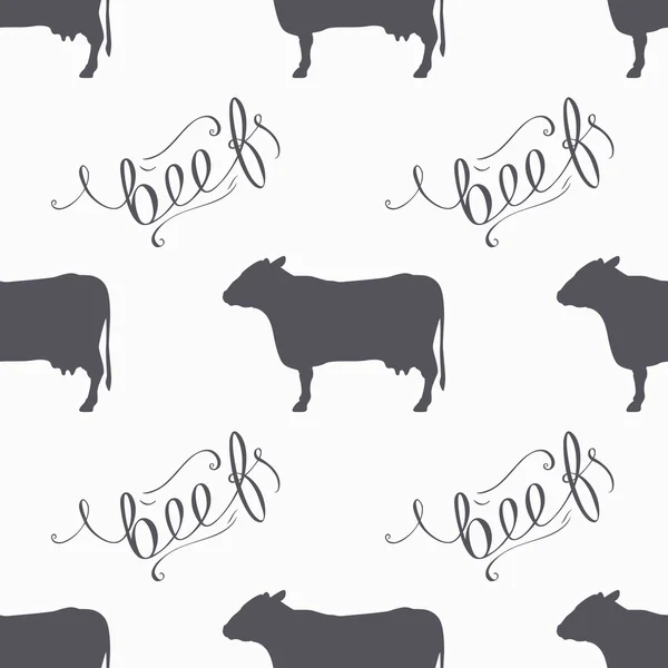 Estilo Hipster patrón sin costura vaca. Carne de res letras de mano — Archivo Imágenes Vectoriales
