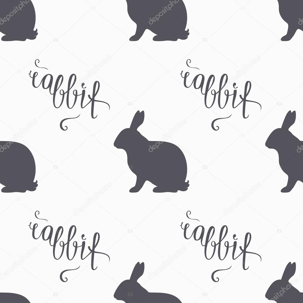 Hipster style hare seamless pattern. Rabbit meat hand lettering