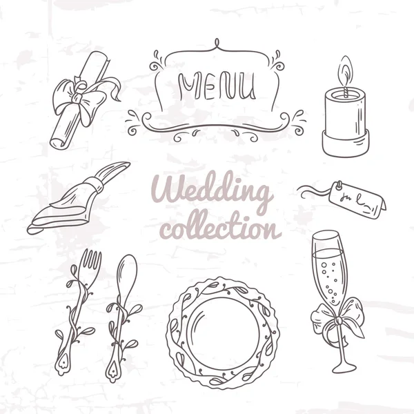Décoration de table de mariage dessinée à la main — Image vectorielle