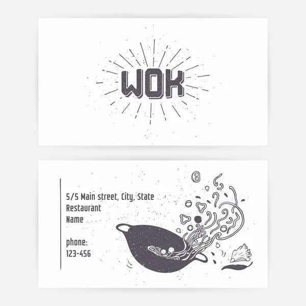 Conjunto de tarjetas de visita con fideos wok . — Vector de stock