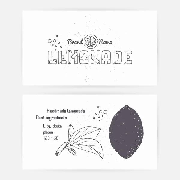 Conjunto de tarjetas de visita con limonada dibujada a mano — Archivo Imágenes Vectoriales