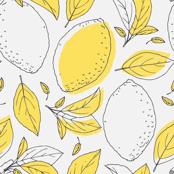 Von Hand gezogene Zitrone und Blätter. — Stockvektor