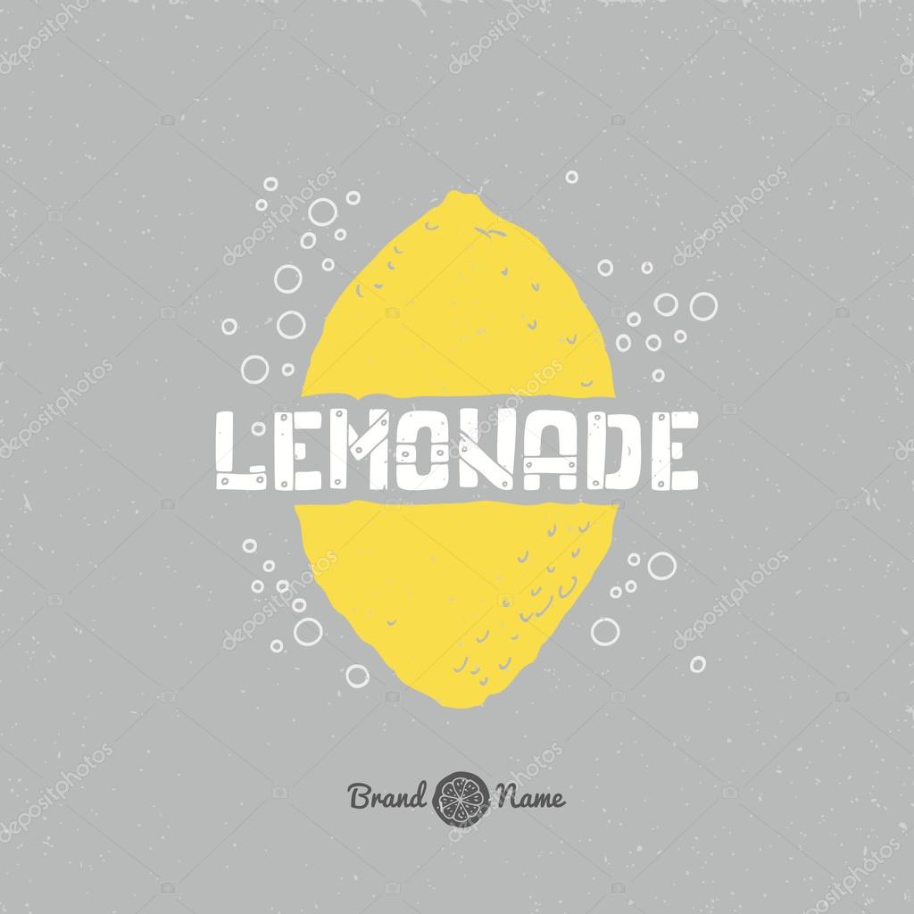 Hand drawn lemon silhouette with lemonade lettering. Hipster package craft design. Retro label template. Soda drink branding. Vector illustration