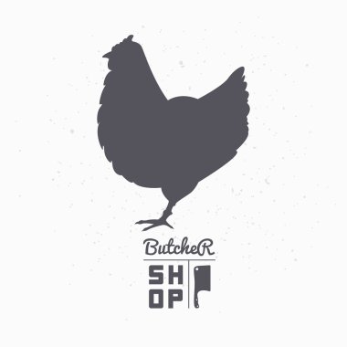 Çiftlik kuş siluet. Tavuk eti. Kasap dükkanı şablonu