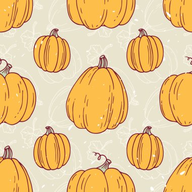 El halloween pumpkins seamless modeli çekilmiş. Cadılar Bayramı retro hipster arka plan