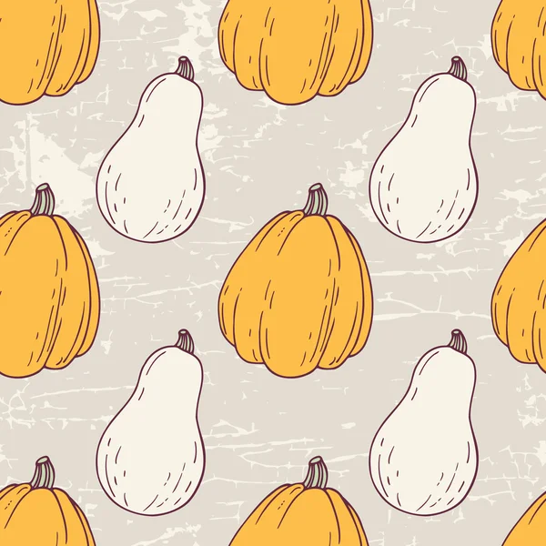 Modello senza cuciture di Halloween disegnato a mano con zucche bianche e arancioni — Vettoriale Stock